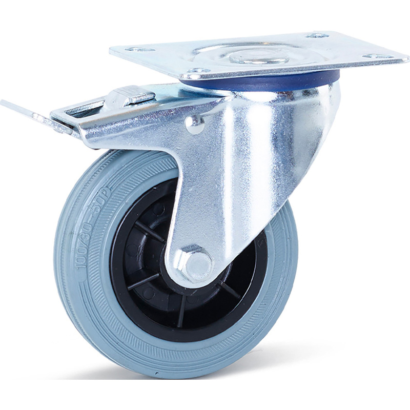 Zwenkwiel rubber met rem 80mm - 60kg draagvermogen