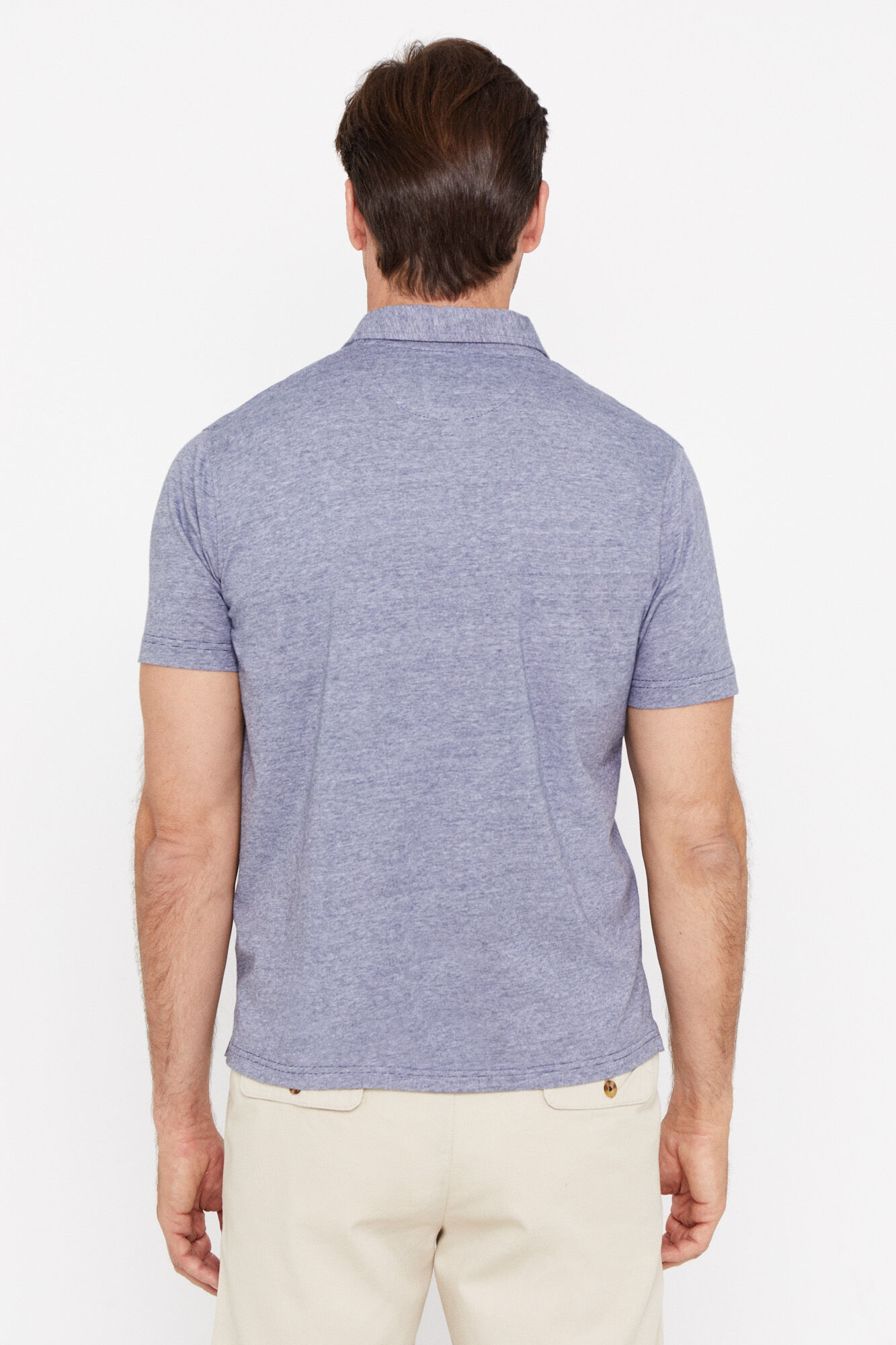Camisa polo listrada leve com bolso - Azul escuro