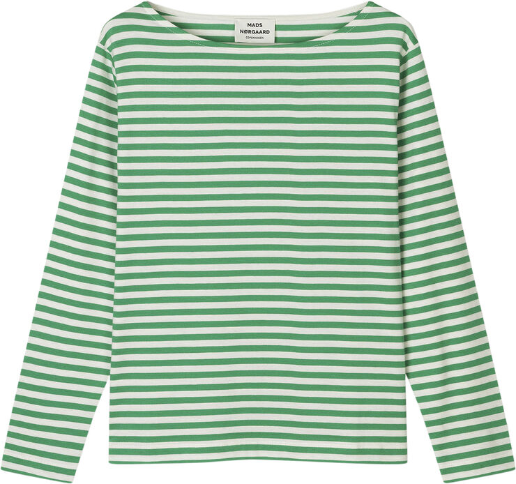 Mads Nørgaard - Copenhagen Soft Single Silke Tee LS Grøn hvid striber