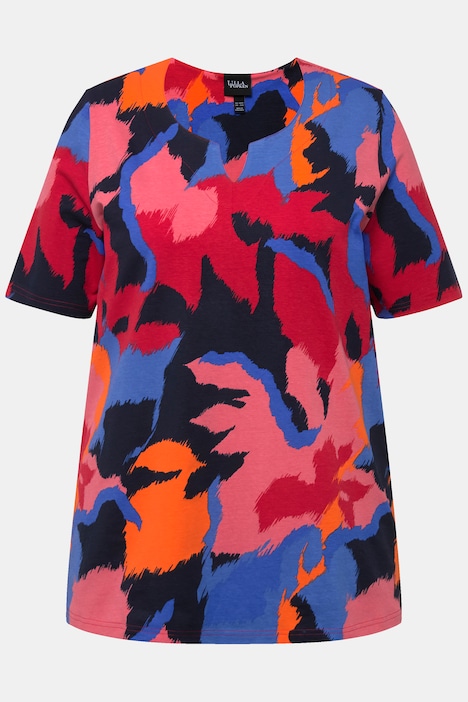 T-Shirt, Blüten, A-Linie, Tunika-Ausschnitt, Halbarm