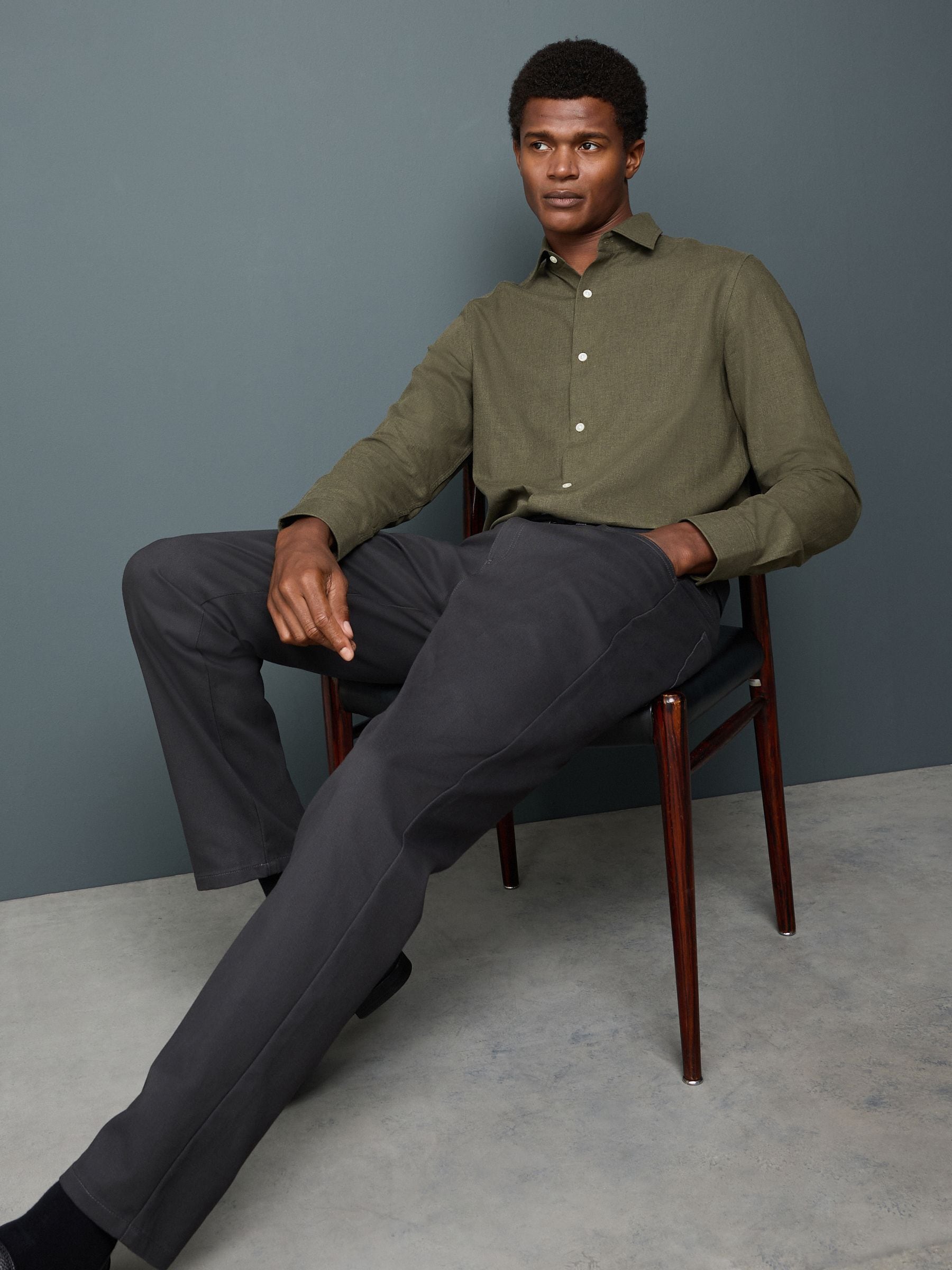 Olijfgroen - Long Sleeve Soft Touch Smart Shirt