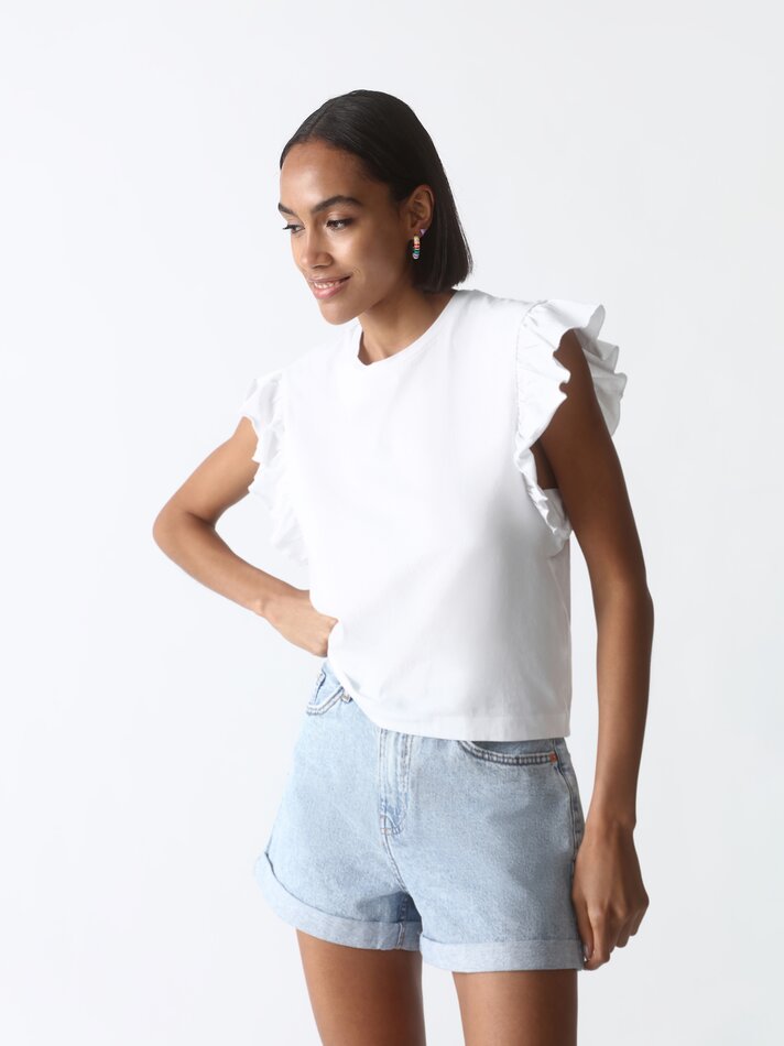 Camiseta com babados - Off-White