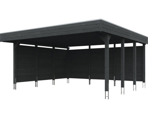 SKAN HOLZ Friesland dubbele carport set 3 inclusief aluminium dakpanelen, zij- en achterwanden, H-paalankers 557 x 555 cm grijs