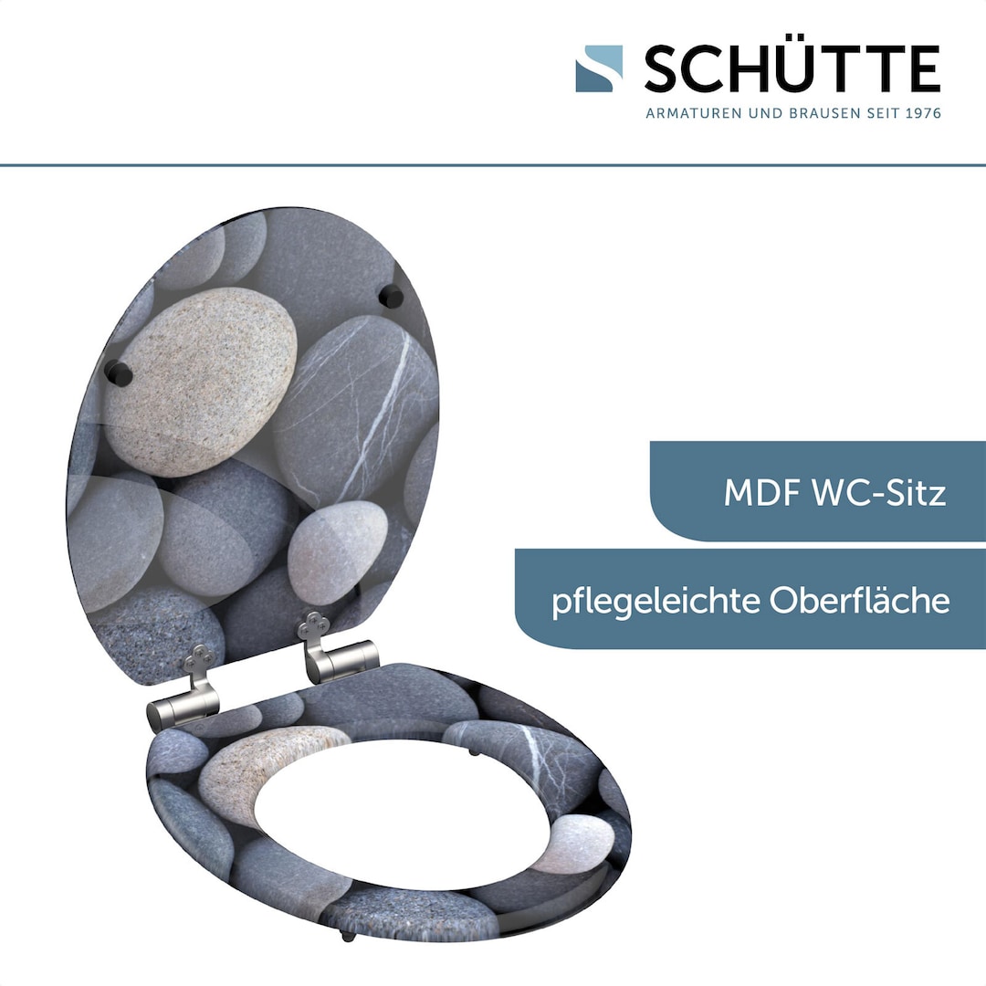 SCHÜTTE WC-Sitz Grey Stones Holzkern Absenkautomatik inkl. Befestigungsmaterial