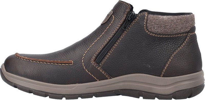 Rieker - Bruine Casual Enkelboots - Leer - Wollen Binnenvoering - Slip-on Ontwerp