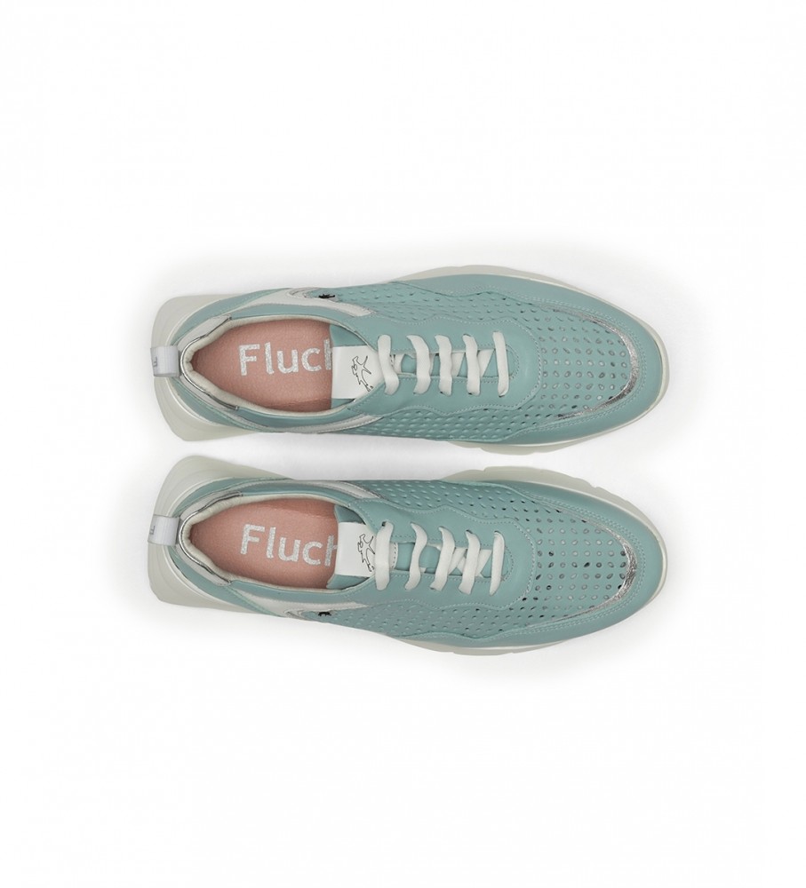 Tênis Fluchos Eira F1680 em couro, azul - Salto plataforma de 5 cm -