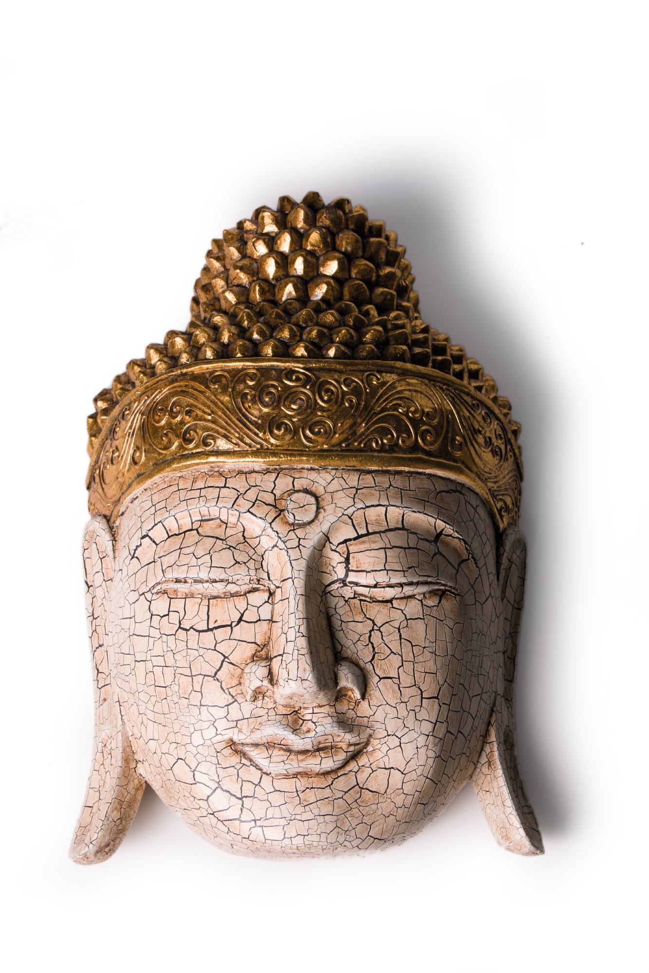 Buddha-Maske, antikweiß, gold, T 26 cm, B 11 cm, H 40 cm von fischer's lagerhaus