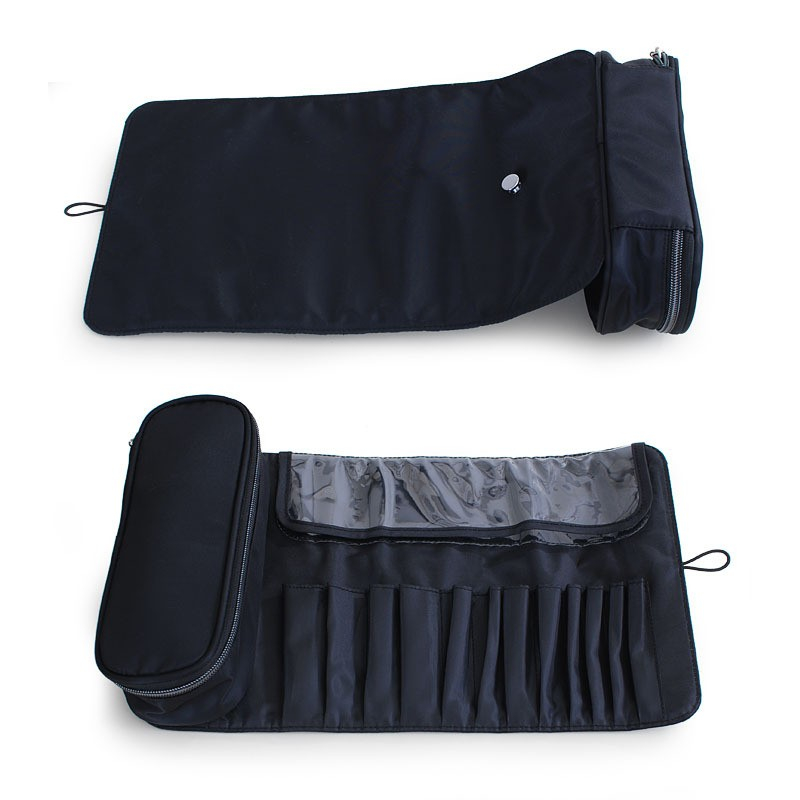 (34x22cm) 2in1 Kosmetik Make Up Rolletui Pinsel Necessaire Tasche Organizer Bag - Schwarz