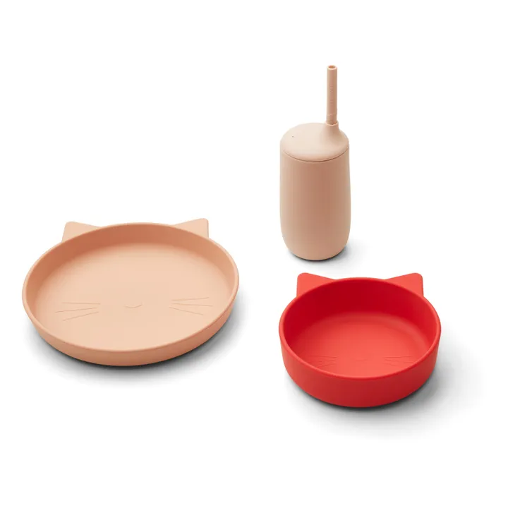 Liewood Set assiette, bol et gobelet avec paille Nathan en silicone | Rouge