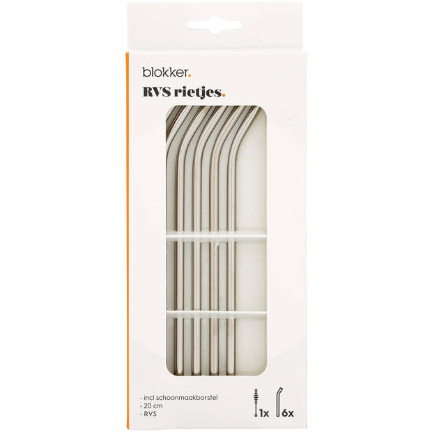 Blokker RVS rietjes - set van 6 - 20cm