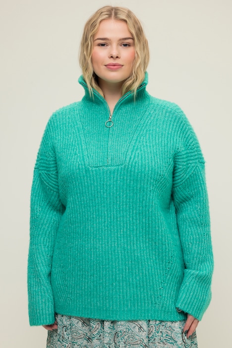 Troyer, Pullover, oversized, Rippstrick, Troyerkragen