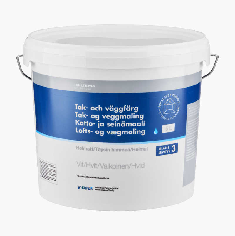 Tak- og veggmaling, helmatt, 5 liter