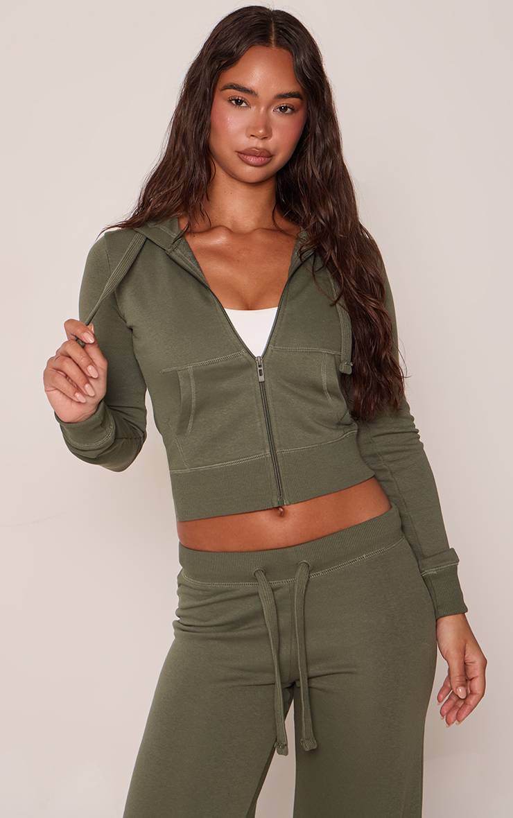 Sage Khaki Sweat À Casynthétiqueche Ajusté Zippé En Molleton Bouclette