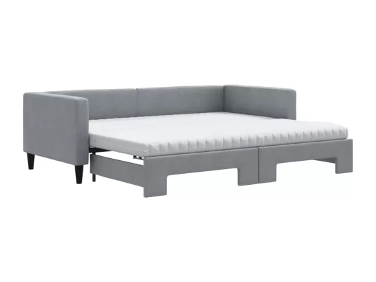 Lit de jour avec gigogne et matelas gris clair 90x190 cm tissu