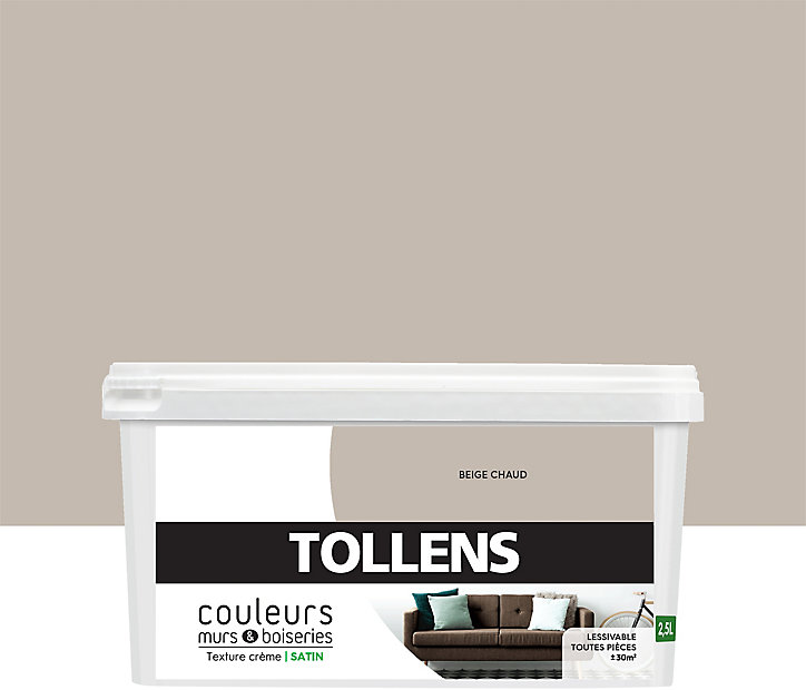 Peinture murs et boiseries Tollens beige chaud satin 2,5L