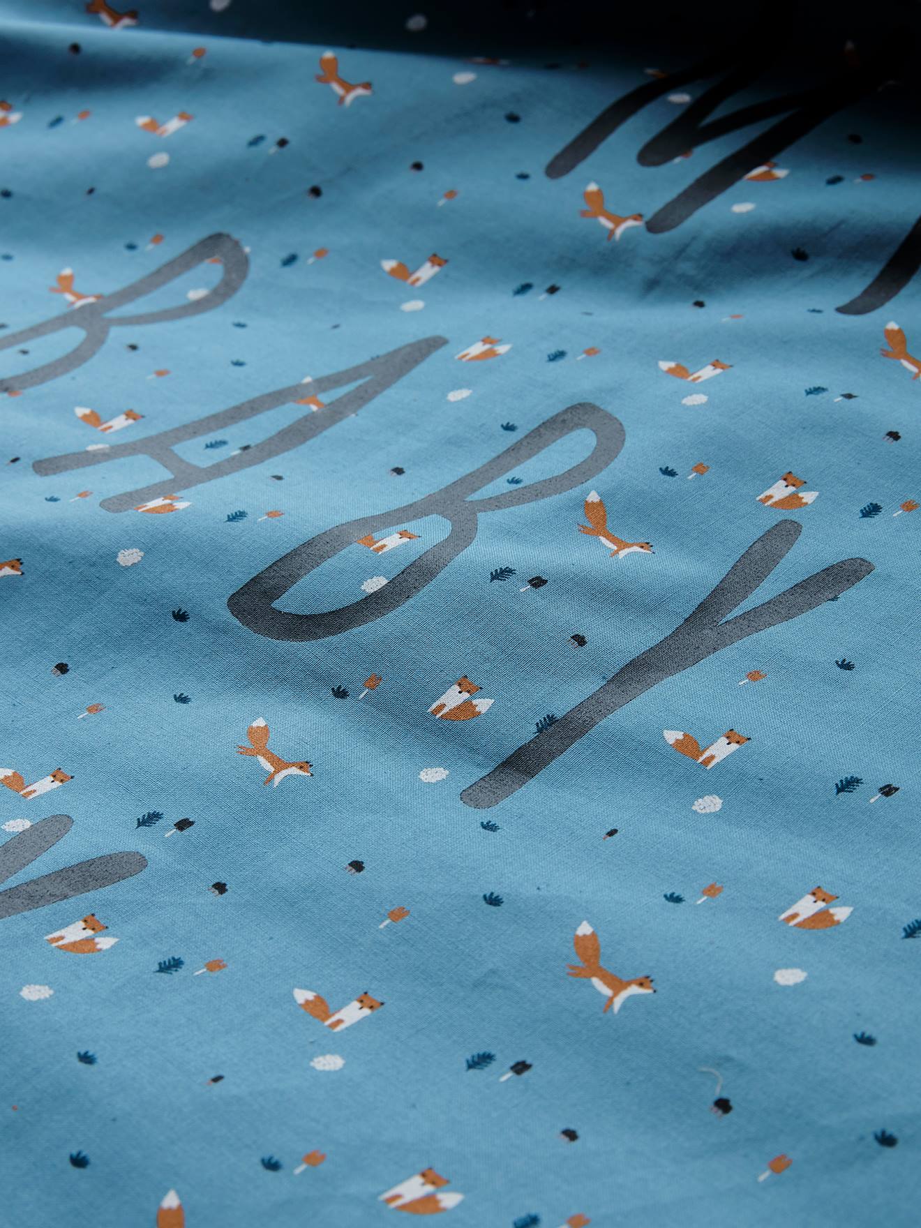 Capa de edredom lisa azul média Baby Fox com estampas.