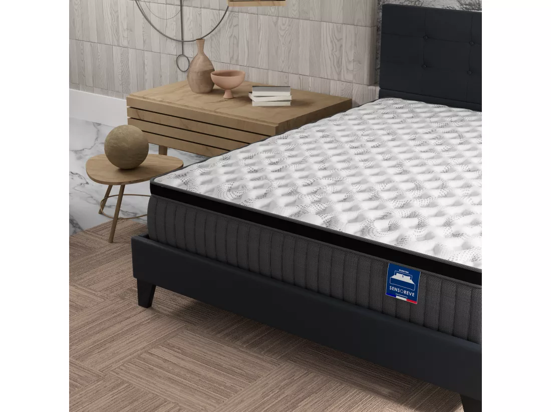 Ensemble Matelas + lit 140x190 cm avec tête de lit, ép. 30cm à mémoire de forme