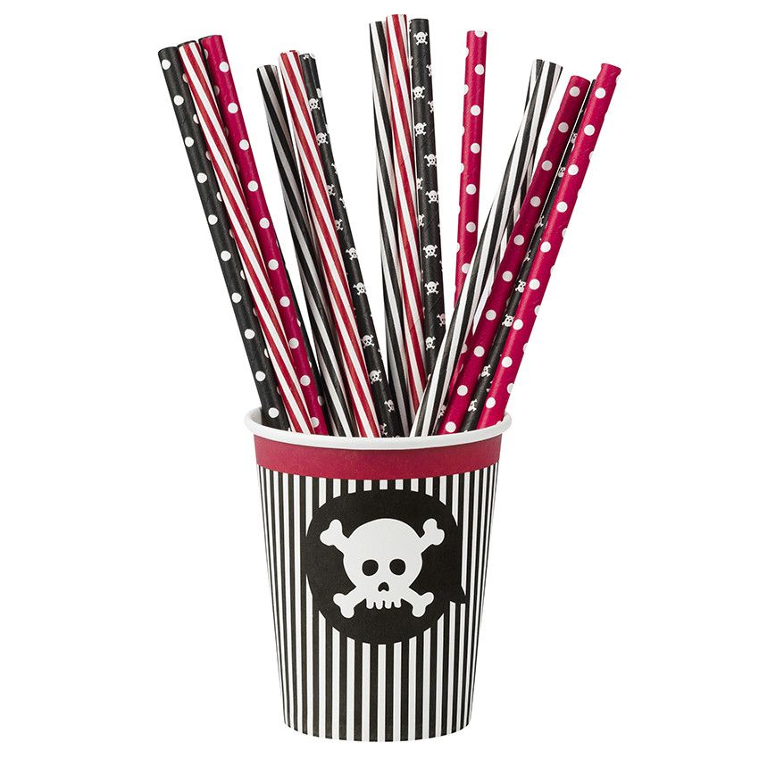 x 20 pailles anniversaire Pirate en plastique - Bleu ou Jaune