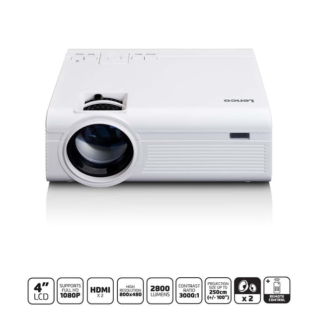 Lenco LCD-projektor med høj opløsning, understøtter Full HD 1080P-indhold Hvid