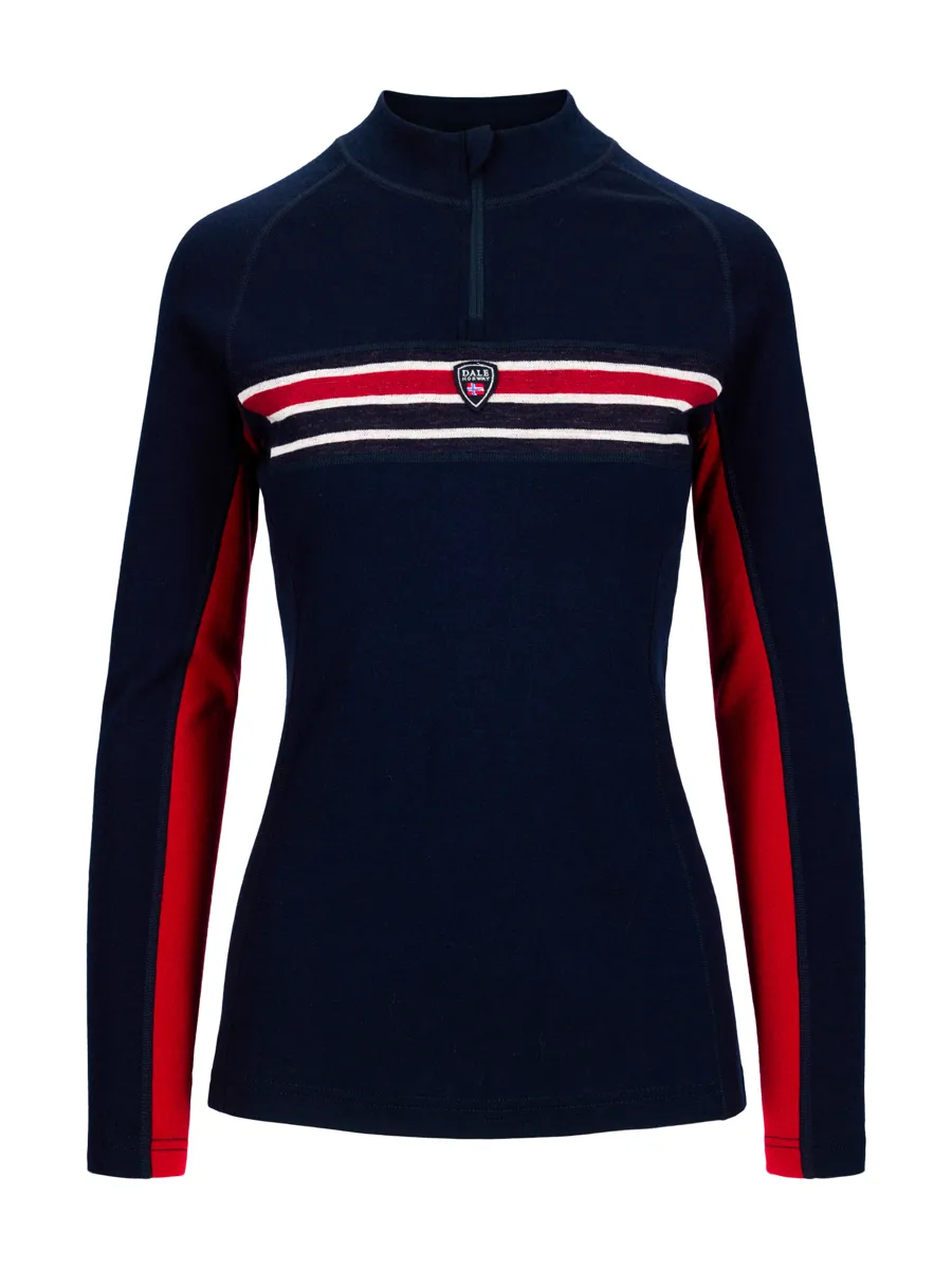 Dale of Norway Aksla Feminine Baselayer Half Zip Navy Red Offwhite