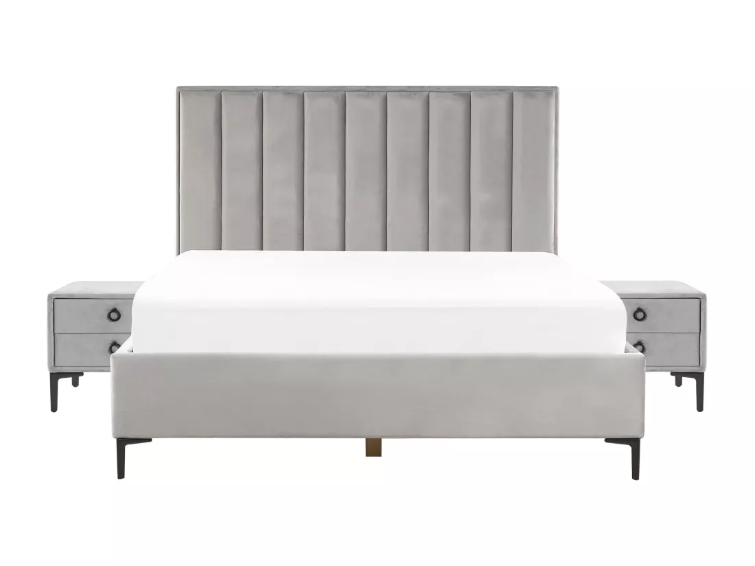 Ensemble de chambre Velours SEZANNE 180 x 200 cm Gris clair