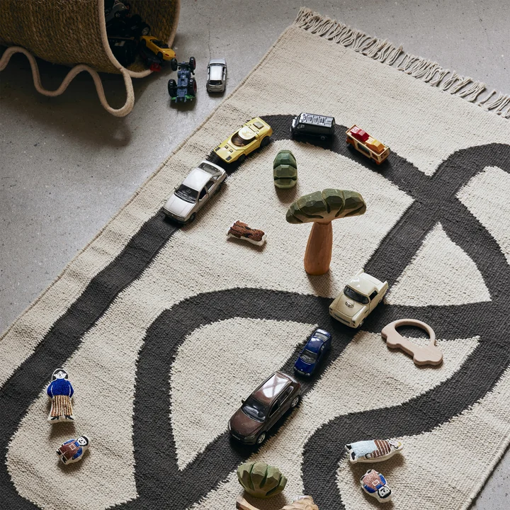 Ferm Living - Lane Kinderteppich, 70 x 105 cm, off-white / chocolate