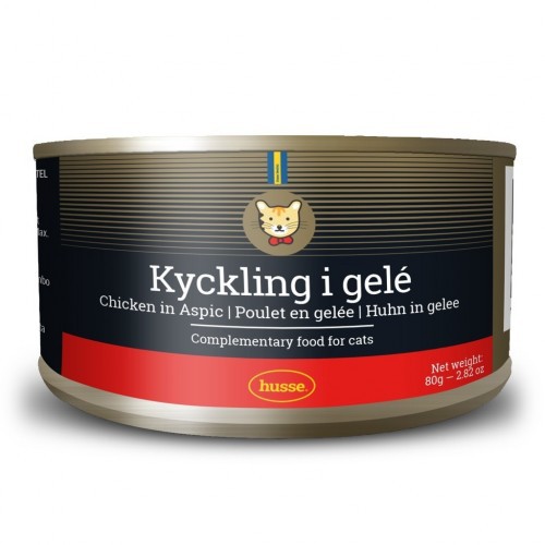 Ração úmida Husse Kyckling i Gele para gatos, sabor frango