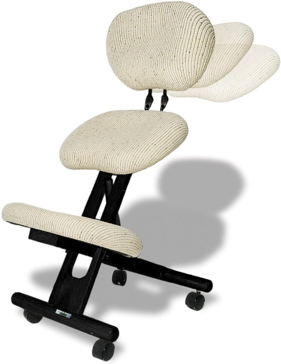 cinius Ergonomischer Stuhl Orthopädischer Kniestuhl mit Rücken Computerstuhl Kniehocker Stoff Schwarz/Natural Farbe