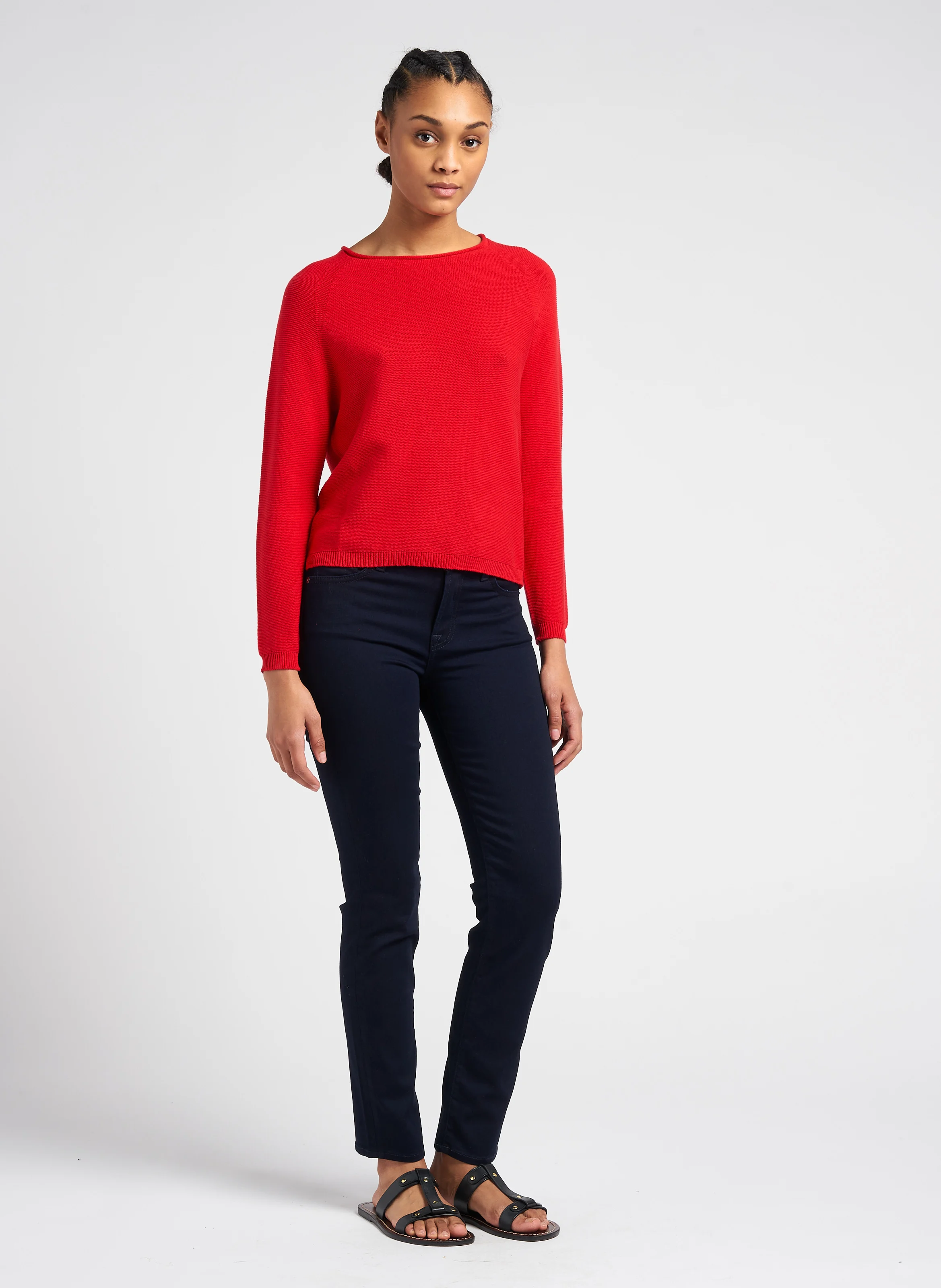 ROXANNE MAJESTY - Jean slim taille mi-haute en coton mélangé| Bleu