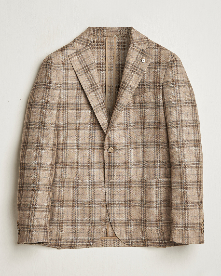 L.B.M. 1911 Jack Regular Fit Silk/Wool Overcheck Blazer Brown