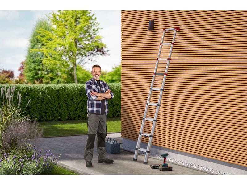 Hailo Flexline Teleskopleiter T100 9 Stufen Aluminium Sicherheits-Teleskopleiter