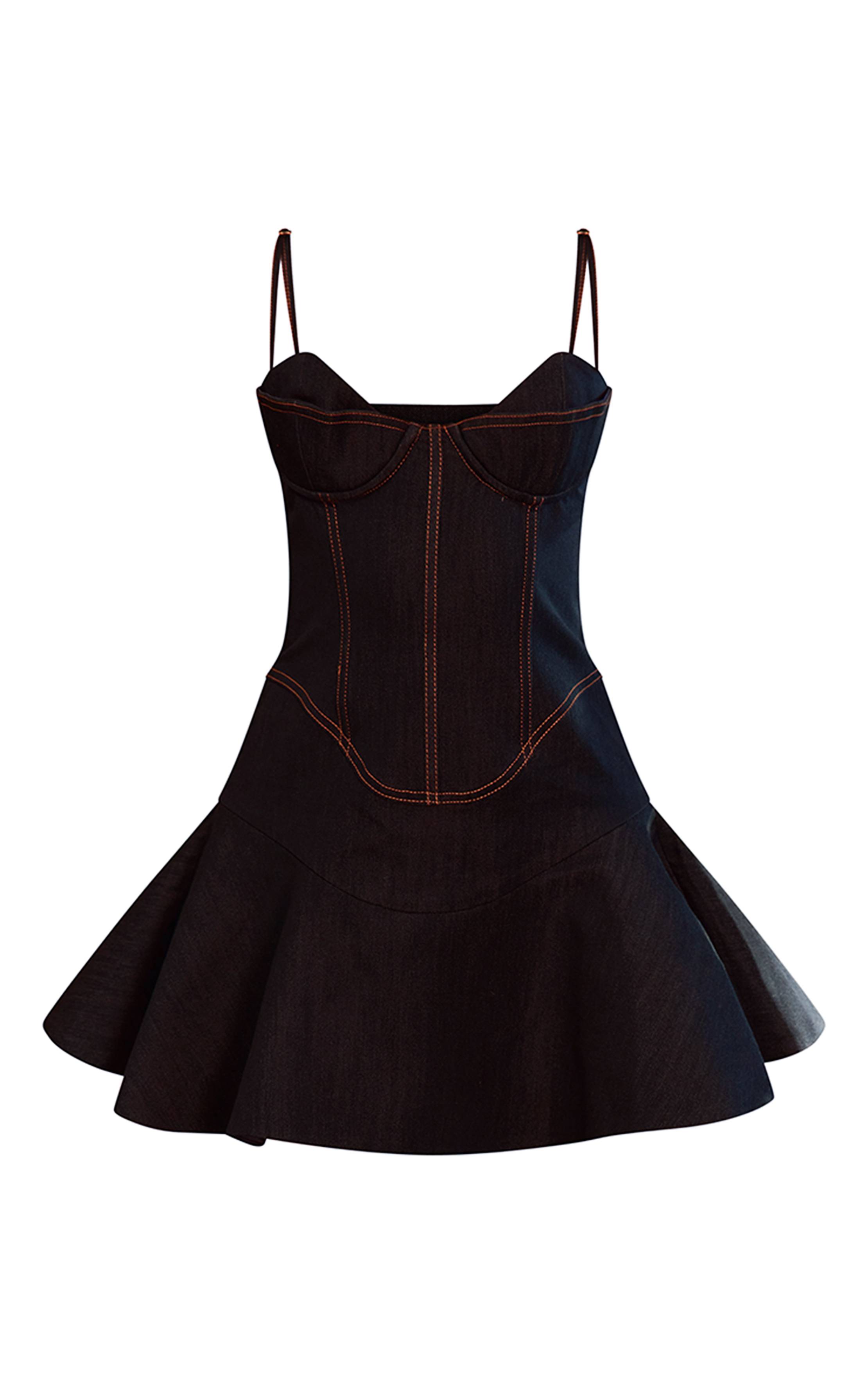 Bleu Robe Moulante Plt Label Bleu Denim Avec Détails Bustier Ajusté Et Ourlet Plissé