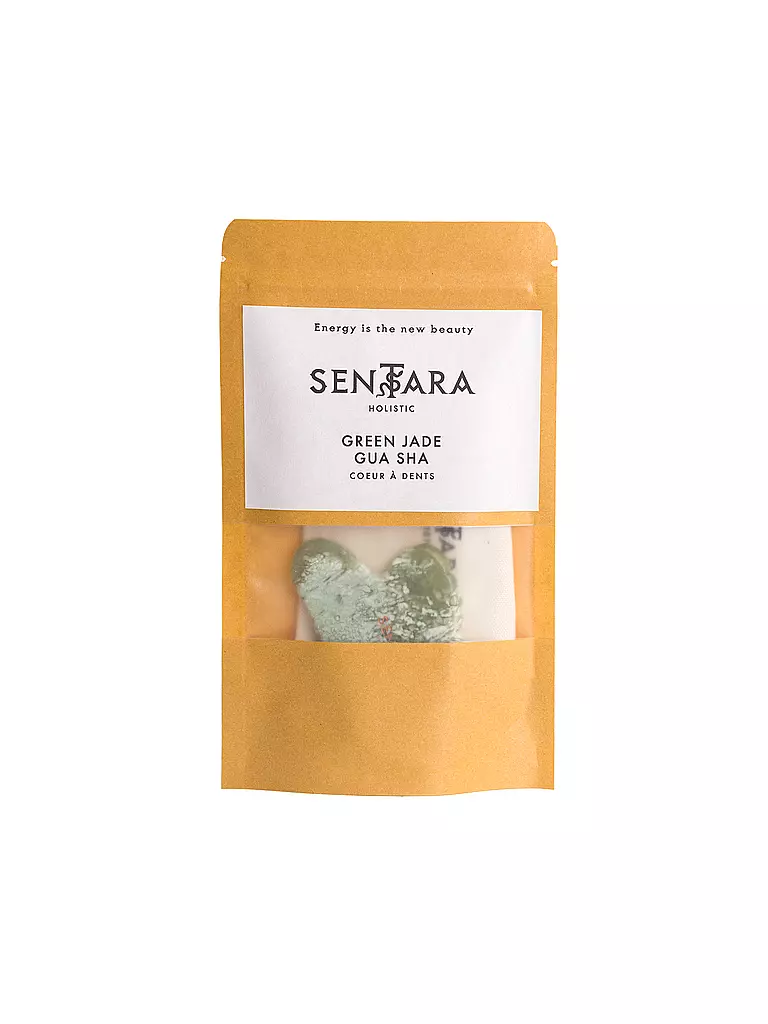 SENTARA Massagestein - Gua Sha Herz mit Zähnen Gruene Jade hellgrün