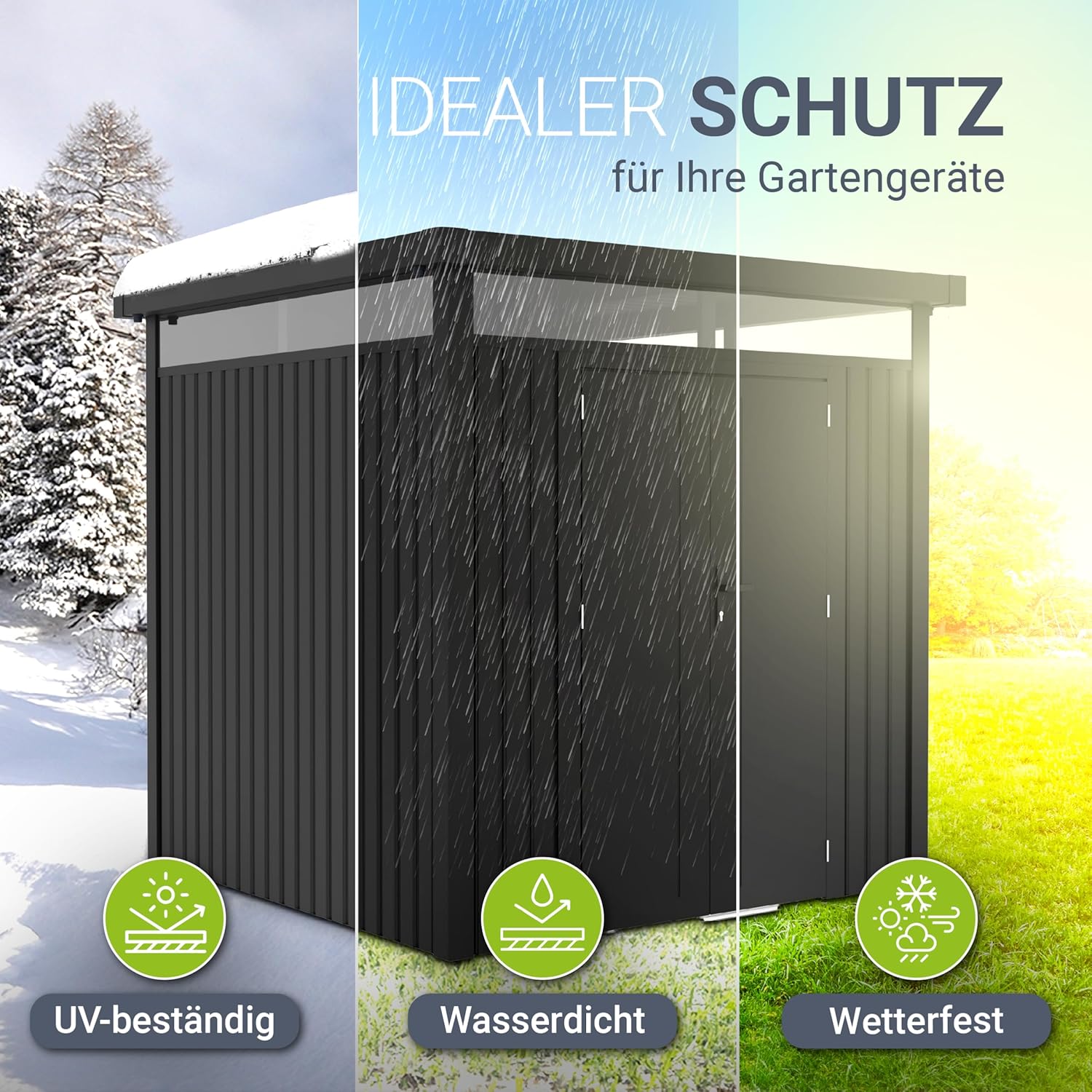 Juskys Gerätehaus Luzern Pro 5,3 m² - Metall Geräteschuppen mit Türen & Fenstern - wetterfest & abschließbar - Fahrradgarage, Gartenhaus - Anthrazit
