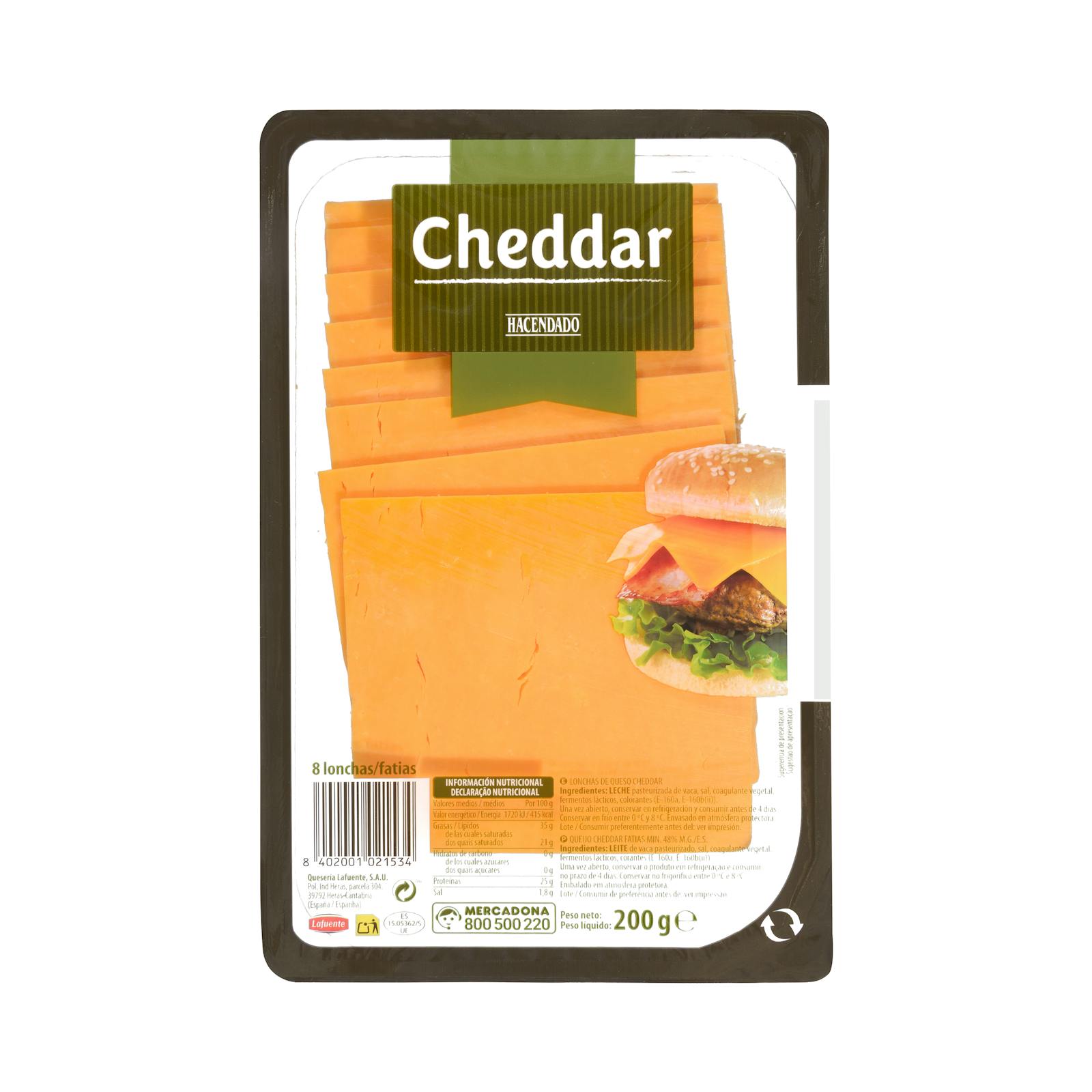 Tranches de fromage cheddar de vache Hacendado