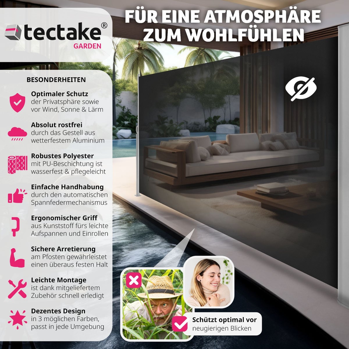 tectake aluminium zijluifel, 160 x 300 cm