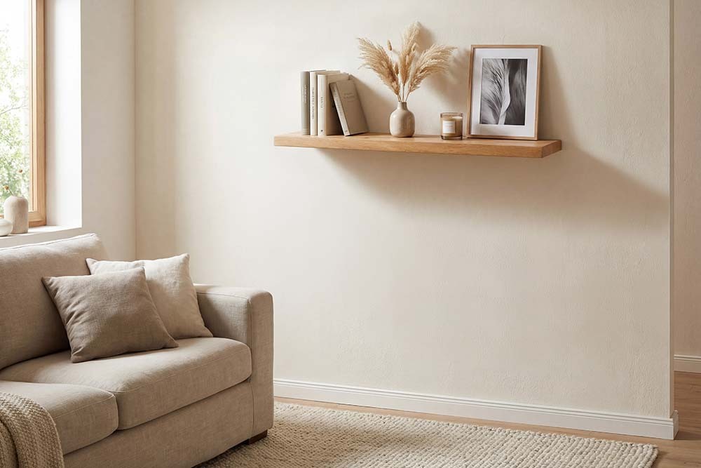 Massives Wandregal PURE 80cm Mango natur cream finish Mangoholz Steckregal
