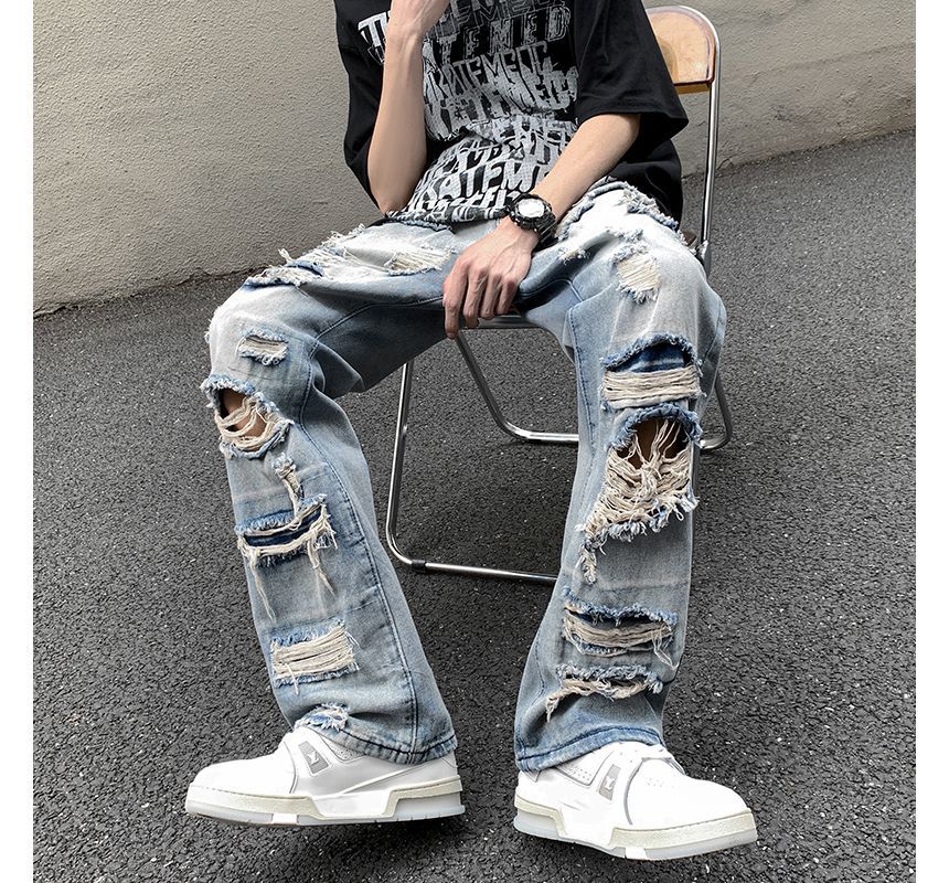 Koiyua - Hoge taille, versleten, losse jeans