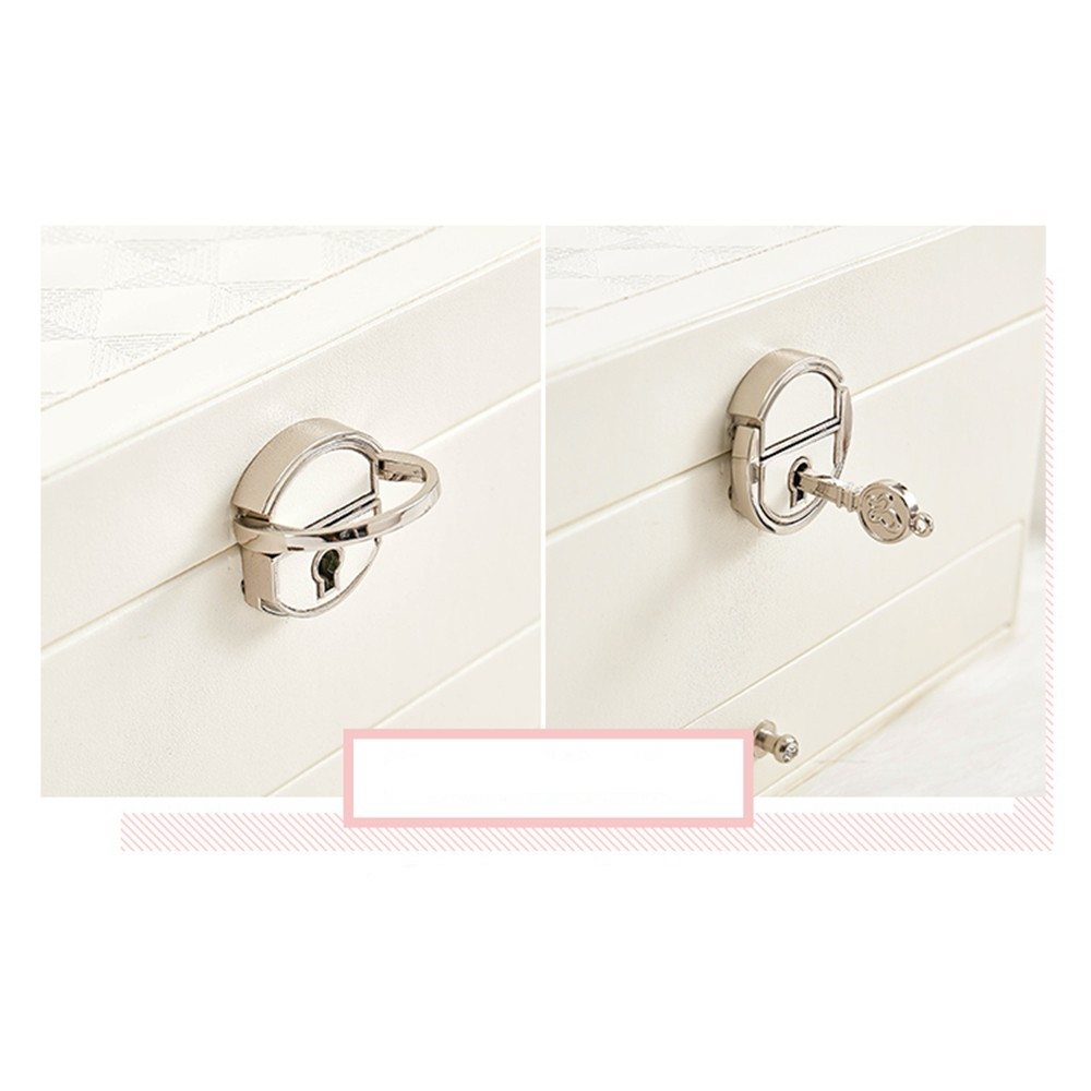 (22.5x17x12cm) Leder Schmuckschatulle Aufbewahrungsbox Organizer für Ringe / Ohrringe / Armbänder - Weiss