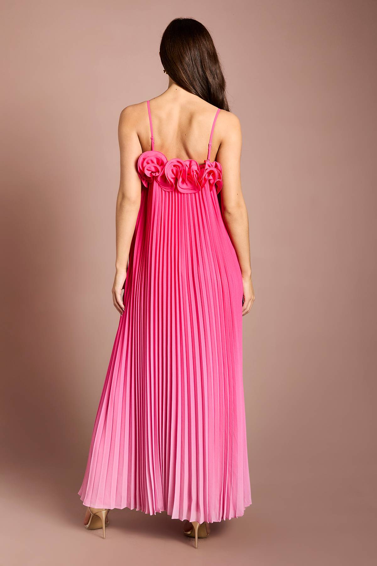 Coast Robe Longue En Georgette Imprimée Ombré Avec Détails À Volants
