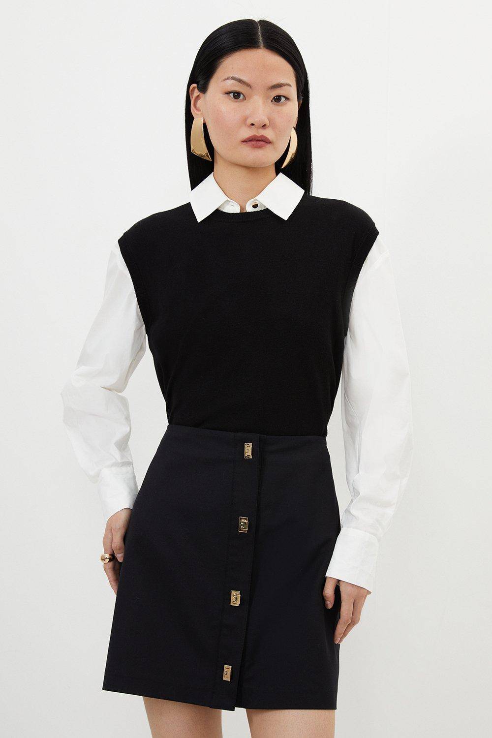 KarenMillen Jupe tissée en coton techno avec fermoir doré