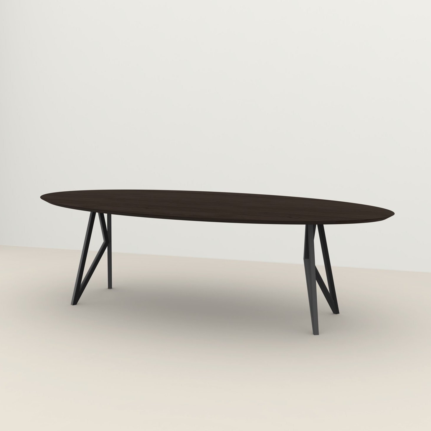 Studio HENK tafel Butterfly Ovaal - zwart frame, gerookte beits 220 x 120 | Gerookte Beits | Verjongde Rand | Frame Zwart