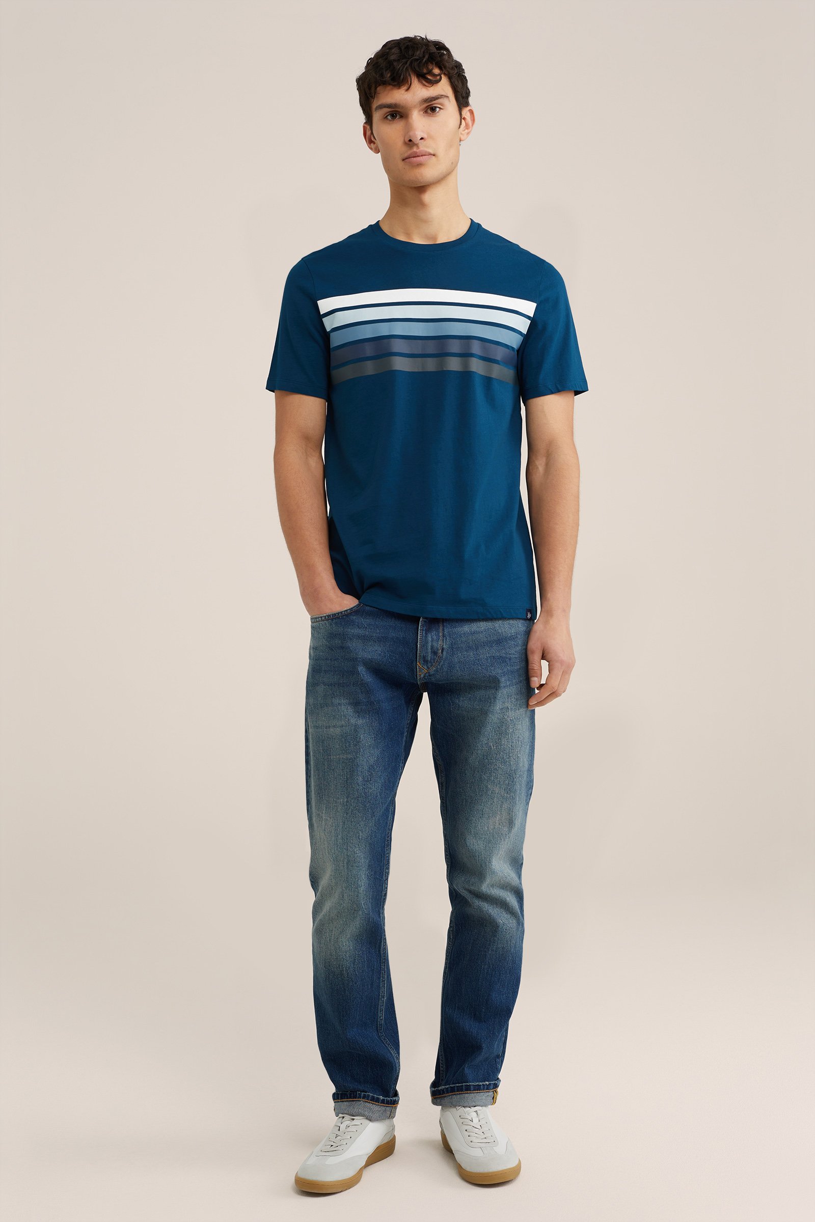 T-shirt met opdruk WE Fashion Donkerblauw