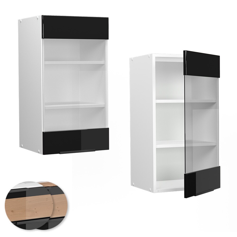 Vicco Glashängeschrank Küchenschrank Küchenmöbel Fame-Line Weiß Schwarz 40 cm modern Hochglanz