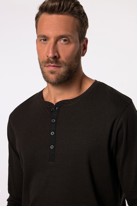 JP 1880 Henley, Langarm, Ringel, Knopfleiste, bis 8 XL