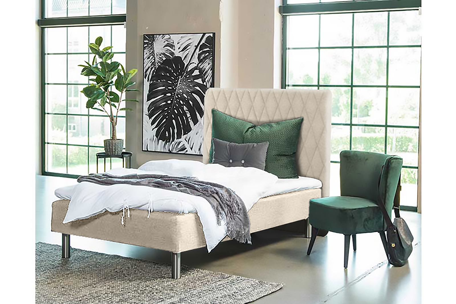 F1 rammemadrass 120x200 cm i tekstil Gandar 25 Beige med 5 cm overmadrass. Uten ben