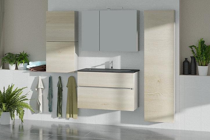 Plan vasque en résine noir blanc Calao 90 cm