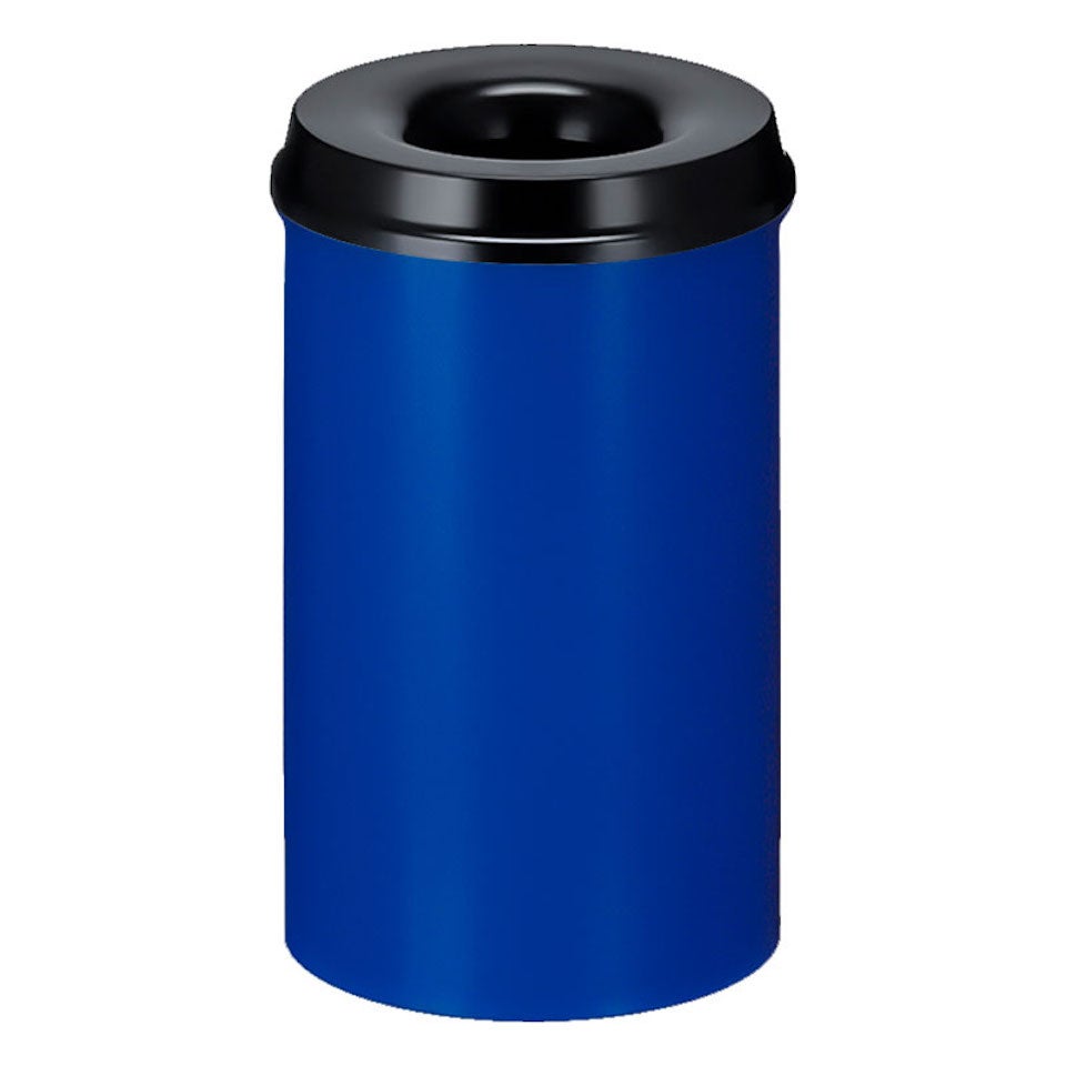 PROREGAL zelfdovende metalen afvalbak en -verzamelaar, 20 liter, HxØ 42,6 x 26 cm, blauw en zwart bovenblad