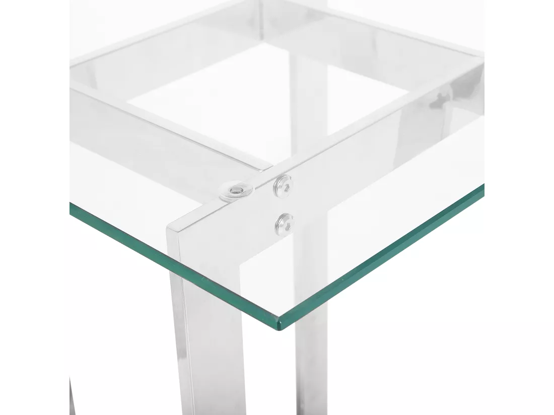 Table appoint argentée avec plateau en verre CRYSTAL