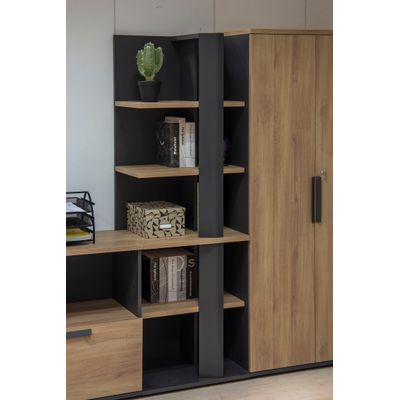 Bibliothèque ARCADE - L60 x H182 x P45 - 4 étagères - chêne/anthracite